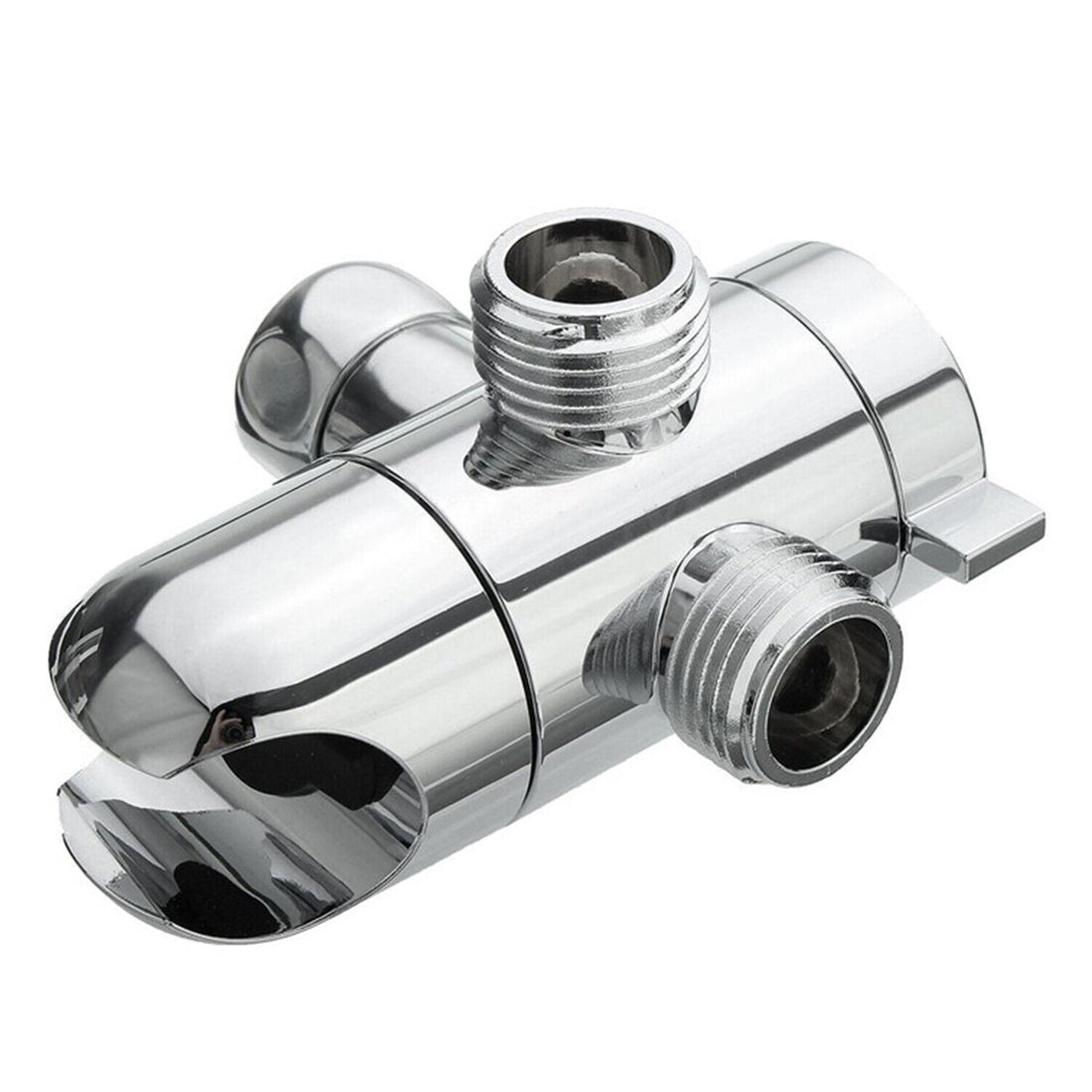 3-Way Shower Diverter chrome holder fitting close-up