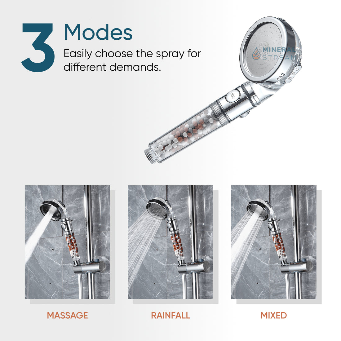 MineralStream™ Ionic Shower Head 2.0 - Beste Waterbesparende Douchekop