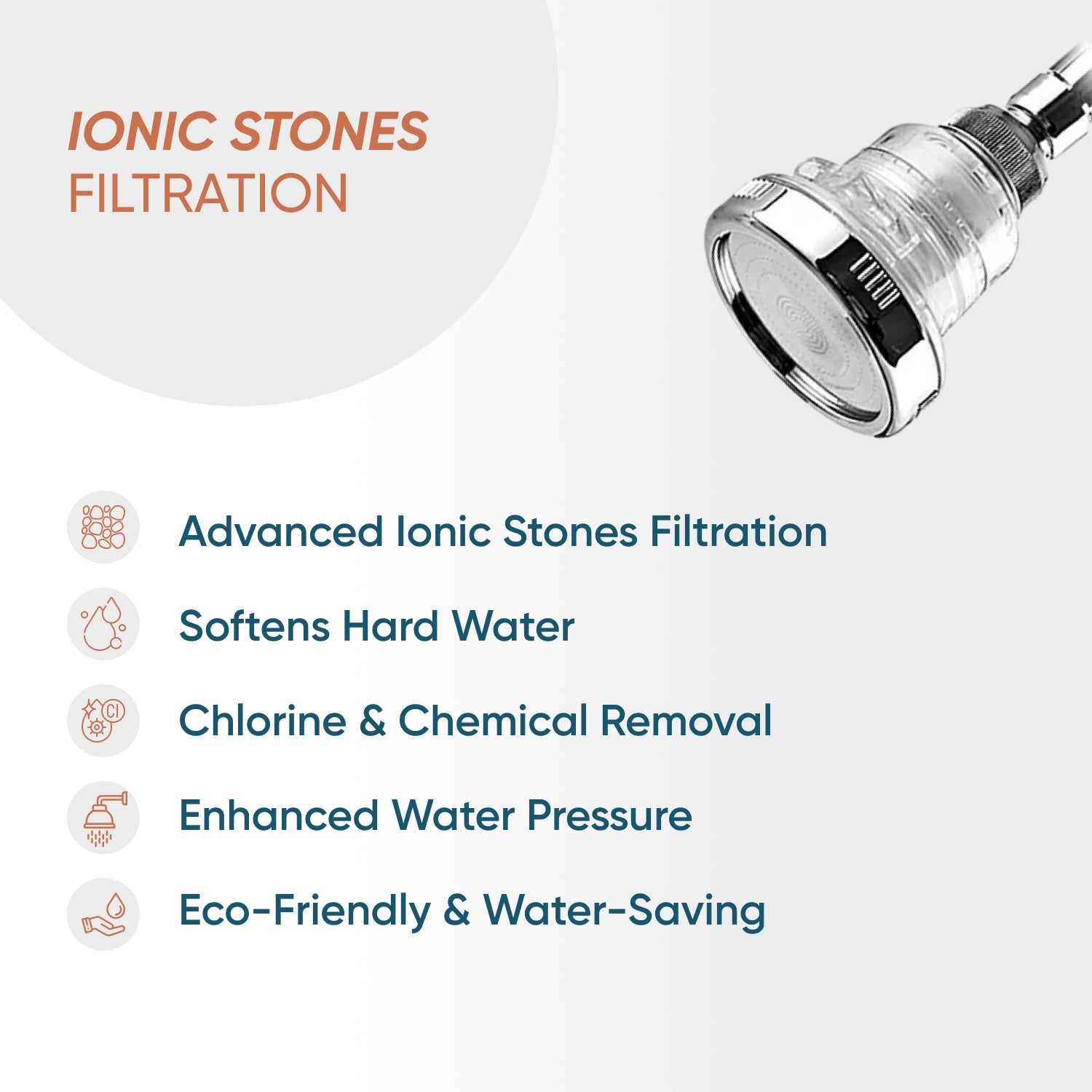 Wanddouche kop - ionische stenen filtratie